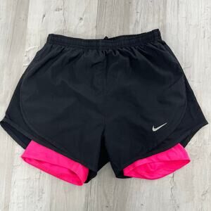 Nike Dri-Fit Black Hot Pink 2 In 1 Fitted Stretch Workout Running Gym Shorts XS